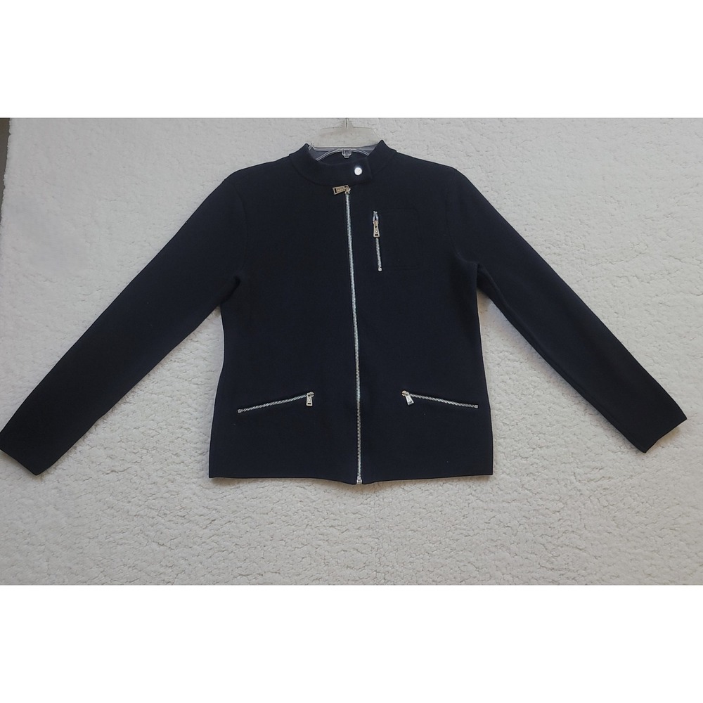 Lauren Ralph Lauren Active Zip Sweater Women Small Black Mock Neck Moto Jacket